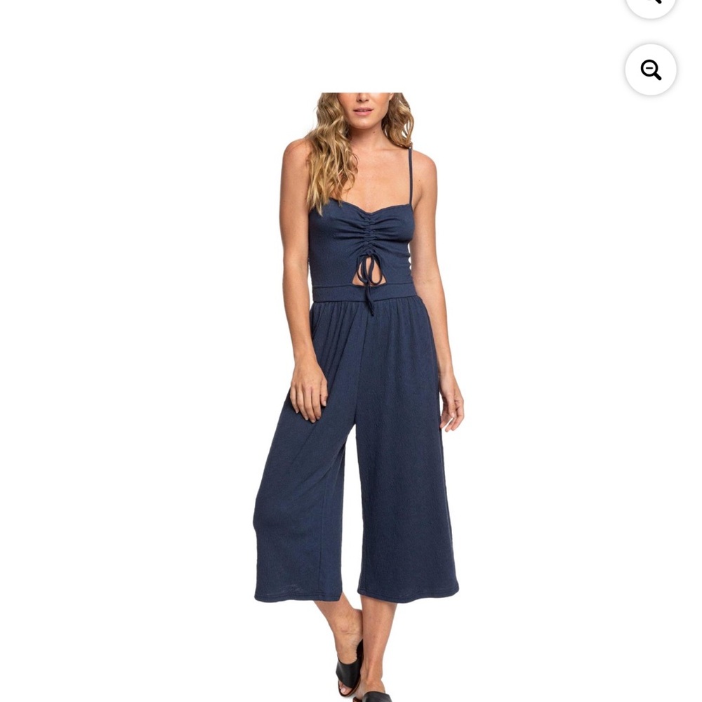Roxy Womens Juniors Where You Move Crop Sleeveless Jumpsuit Blue - Large - Navy